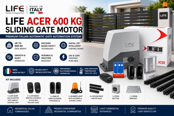 LIFE ACER 600 KG Sliding Gate Motor UAE – Italian Automatic Gate Automation System for Residential and Commercial Gates
